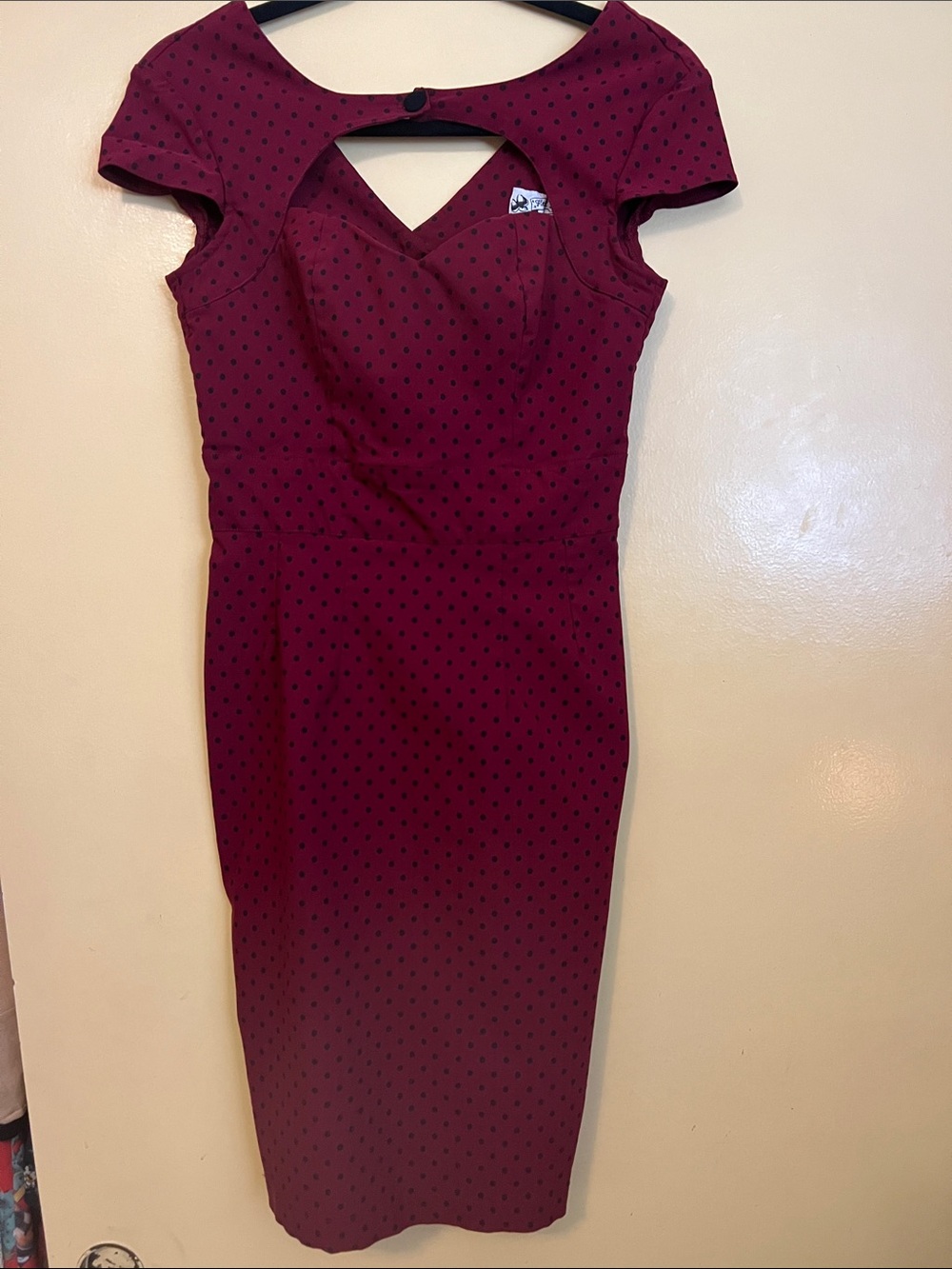 Fit-and-Flare Burgundy Polka Dot Midi Dress